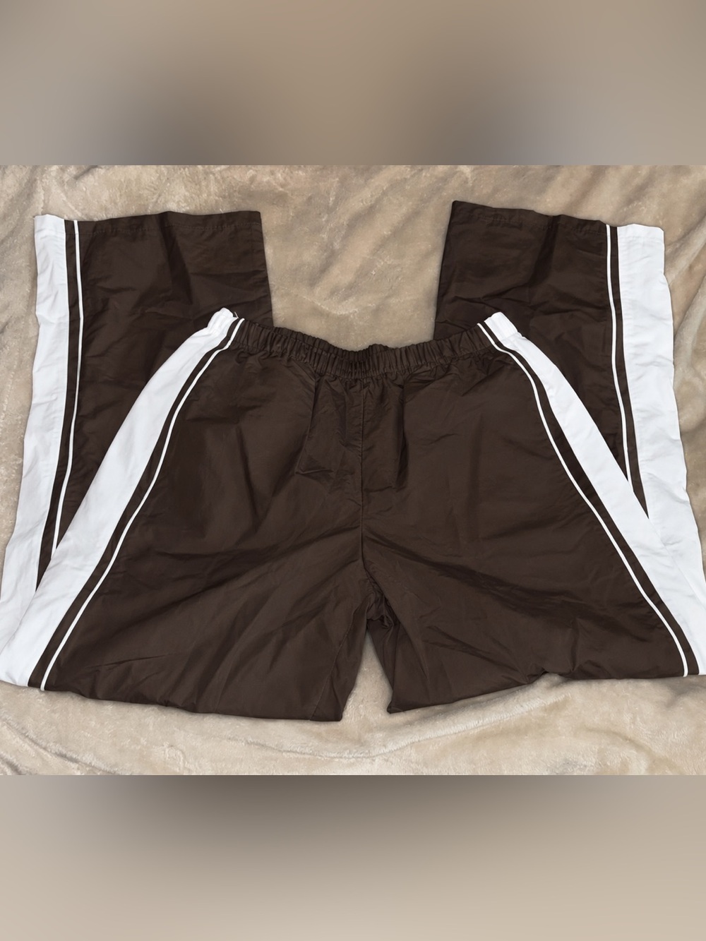 Brown Track Pants with White Stripe